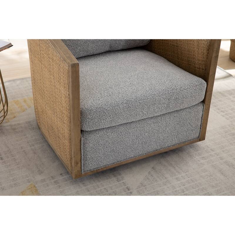 30.12" Velvet Upholstered Round Swivel Chair, Arm Chair with 360掳